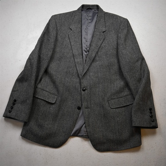 Vtg Joe Namath 48L Gray Herringbone Wool Tweed Mens Blazer Jacket Sport Coat